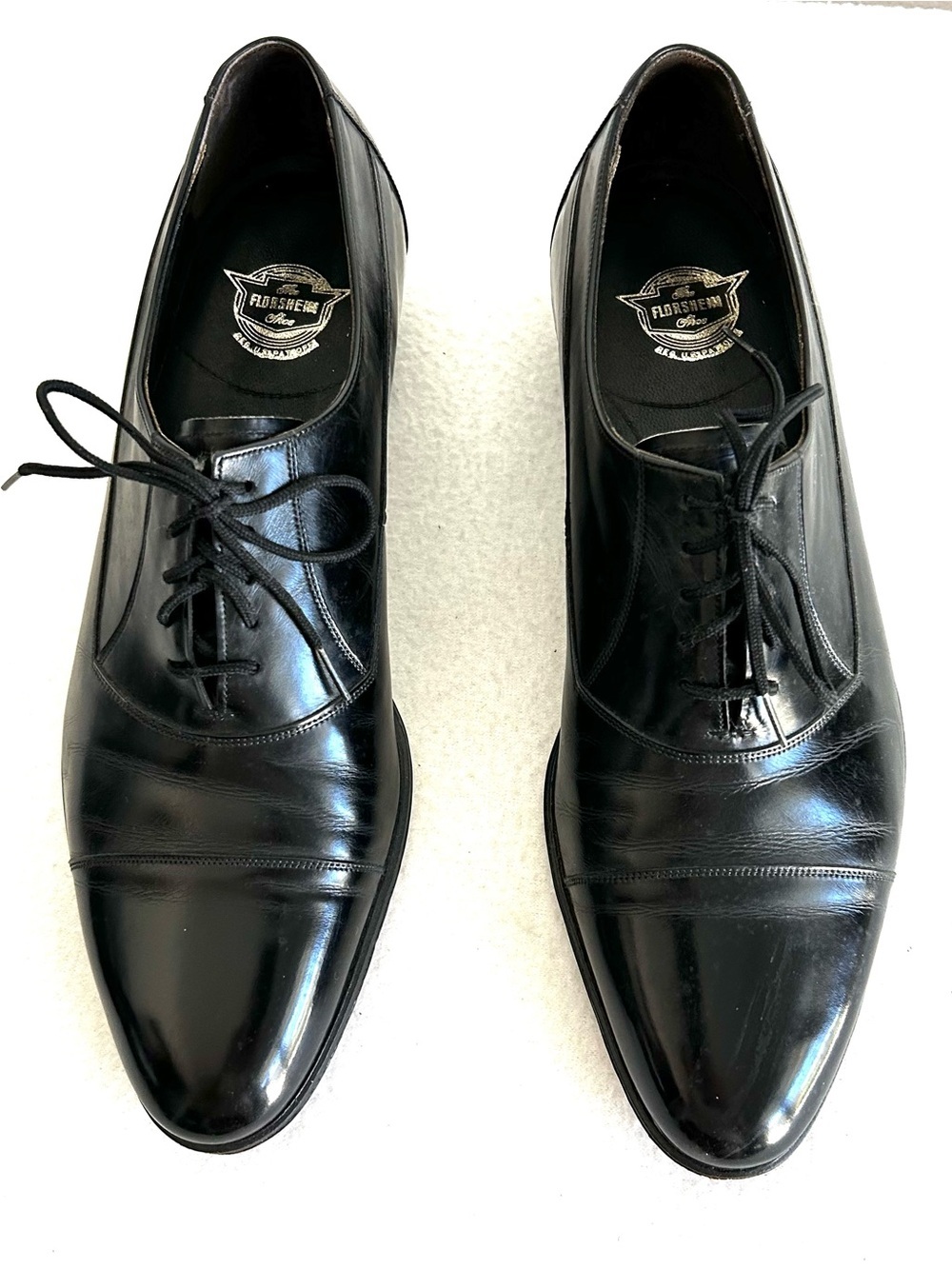 Vintage Florsheim Cap Toe Oxford Black Shoes Men's Size US 9B